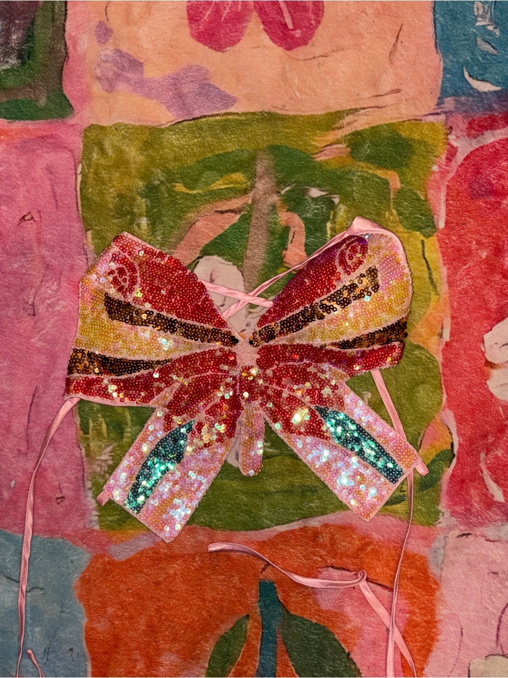 Sequin Butterfly Bow Top - Pink Multicolor